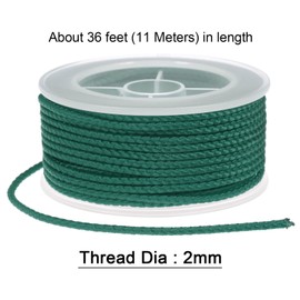 sourcing map Nylon Thread Twine Beading Cord 2mm Extra-Strong Braided Nylon Crafting String for Bracelets Jewelry Making DIY Crafts 11M/36 Feet, Dark Green
