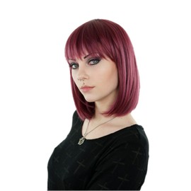 Prettyland - C1277 35cm Straight Red Plum Tones Highlights Mixed Party Daily Short Bob Wig