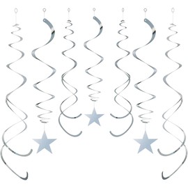 GAKA FAVOR Pack of 30 Swirl Decoration Silver Star Spirals Garland Foil Ceiling Hanger Star Double Spiral Decoration for Birthday, Wedding, New Year's Eve or Carnival Party Decoration