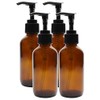 Cornucopia 4oz Amber Glass Pump Bottles (4-Pack); Great for Lotions,
