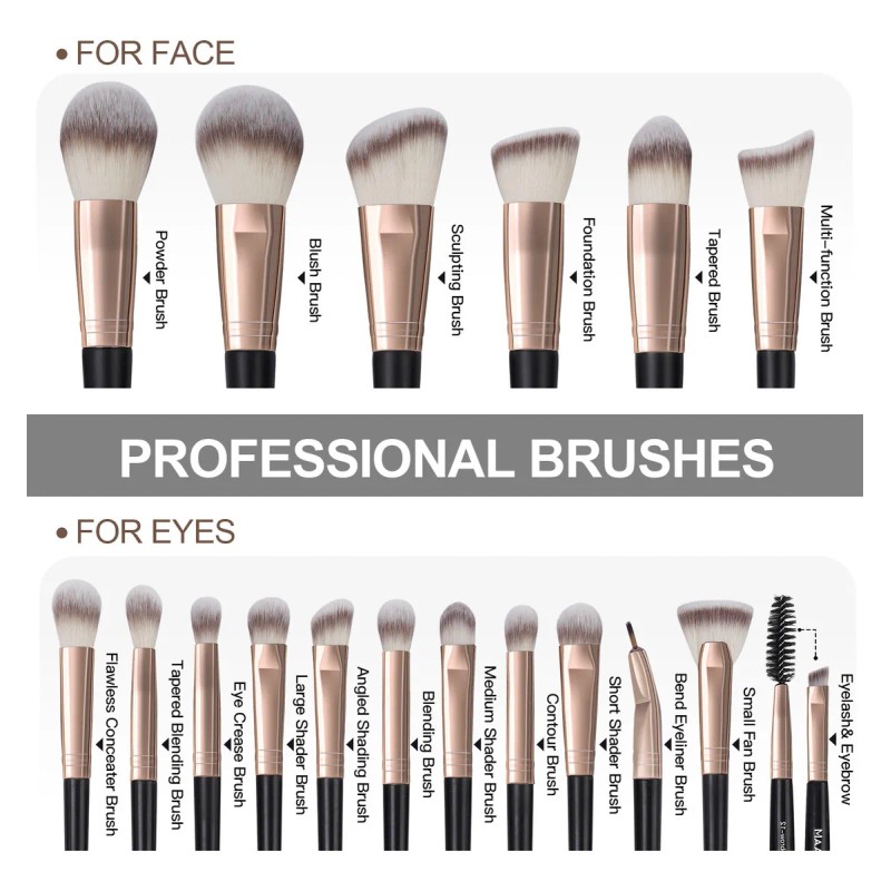 18 Piezas Brochas Set De Brochas Maquillaje Profesional Color Negro
