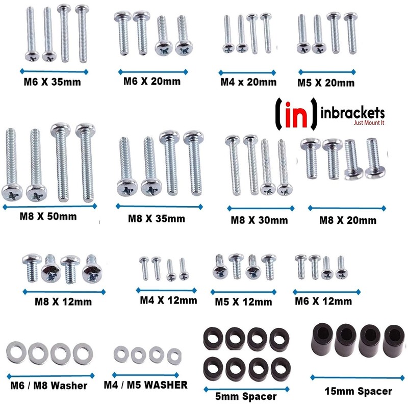 Inbrackets Universal Tv Bracket Screws Bolt Washer Spacer Spares Pack