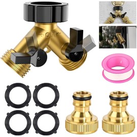 MLUOTALY Brass Y Type Hose Connector, 3/4" Garden Hose Splitter with 2 Threaded Faucet Adapter, Sink Valve Diverter, 2 Way Connector Distributor for Outdoor, Garden, Courtyard, Lawn, Kitchen
