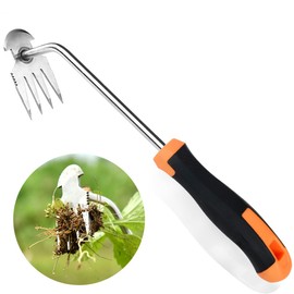 GANCHUN Weed Puller Tool，2024 New Garden Weeder Tool Stainless Steel Hand Weeder Tool,4 Teethes Dual Purpose Weed Remover Tool Weeding Tools for Gardening (Rubber Handle)