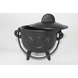 Nature's Enlightenment Large Cast Iron Triple Moon Cauldron for Incense, Resin,Cones