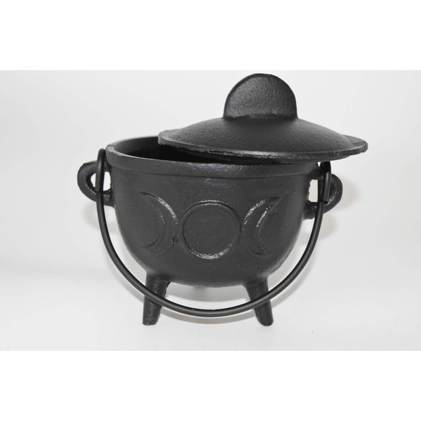 Nature's Enlightenment Large Cast Iron Triple Moon Cauldron for Incense,