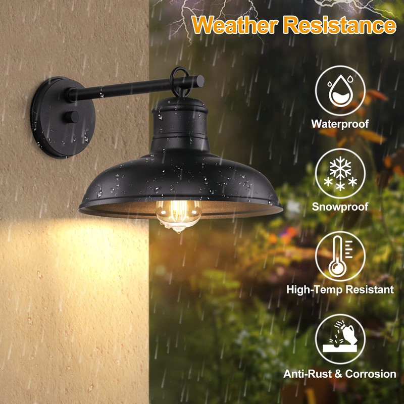 Outdoor Wall Lights - 2-Pack Black Wall Sconces, Farmhouse Barn