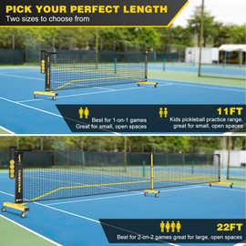Pickleball Net with Wheels, Portable 2-in-1 Pickle Ball Net with Ball Collector,22FT Regulation Size & 11FT Half Court Size, Carry Bag, Steady Metal Frame for Outdoor Indoor Driveway (Black&Yellow)