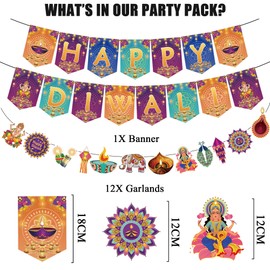 Happy Diwali Banner Party Decorations - Indian Festival of Lights Decor for Home, Hanging Garlands Banners Party Supplies for Deepavali