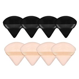 FAVYC 8Pcs Triangle Powder Puffs Face Soft Triangle Makeup Puff Velour Cosmetic Sponge Beauty Makeup Tools (Black and Beige)