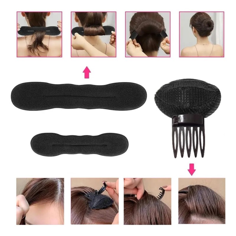Kit Shaper Cabello Diadema Scrunchies Ligas Tiara Accesorios Negro 33pcs