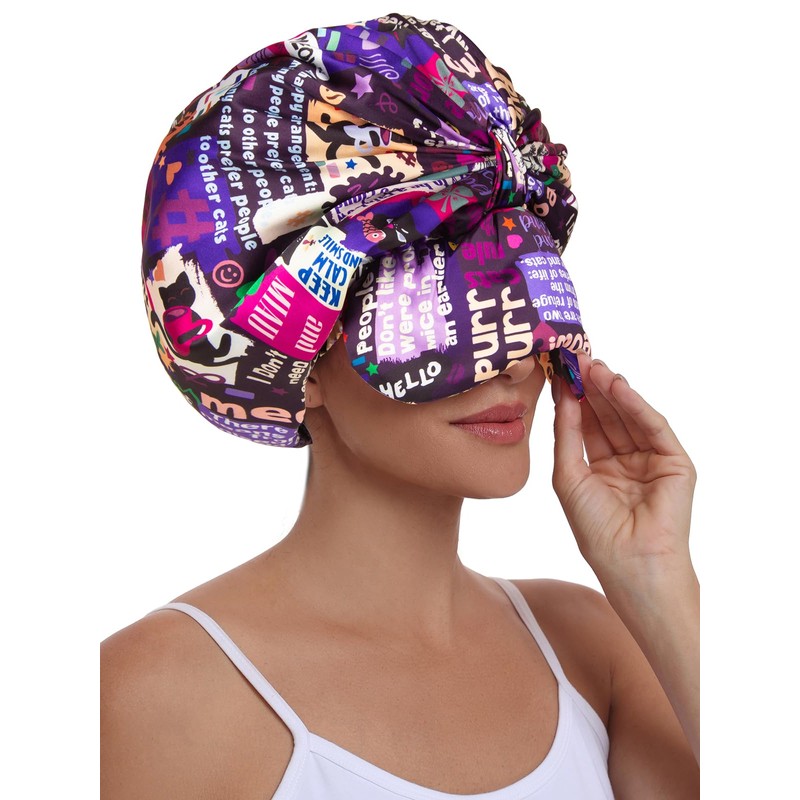 Vettres Double Layer Satin Bonnet with Eye Mask Adjustable Silk