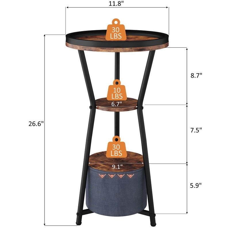 Yusong Round Side Table, Small Drink Table for Small Spaces,