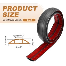 MECCANIXITY Floor Cord Cover 4ft, Extension Cord Hider for Floor Cable Management Wire Covers Protector Prevent Cable Trips 0.47" W x 0.24" H, Black Wood