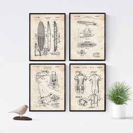 Nacnic Prints Vintage Patents Surfing - Set of 4-250g Paper - Beautiful Poster Painting for Home Office Living Room