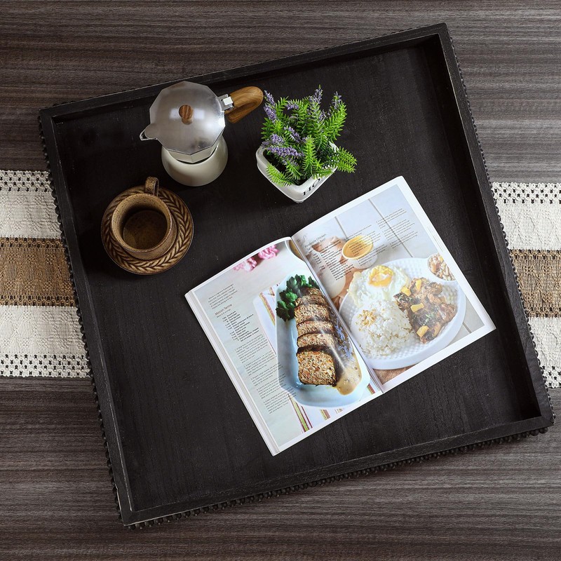Nuogo Extra Large Square Ottoman Table Tray with Wooden Bead
