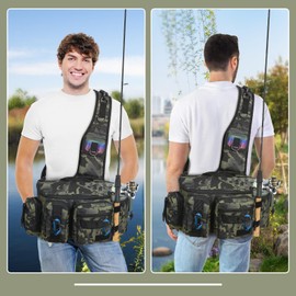 zerotop Fishing Tackle Bags Large Sling Fishing Carryall Bag Multi-Pocket Waterproof Fishing Tackle Storage Bags Holdall with Padded Shoulder Strap, Fishing Bags for Saltwater Freshwater Fishing