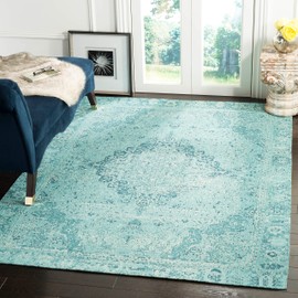 SAFAVIEH Classic Vintage Collection Area Rug - 6' x 9', Teal, Oriental Medallion Distressed Design, Non-Shedding & Easy Care, Ideal for High Traffic Areas in Living Room, Bedroom (CLV110K)