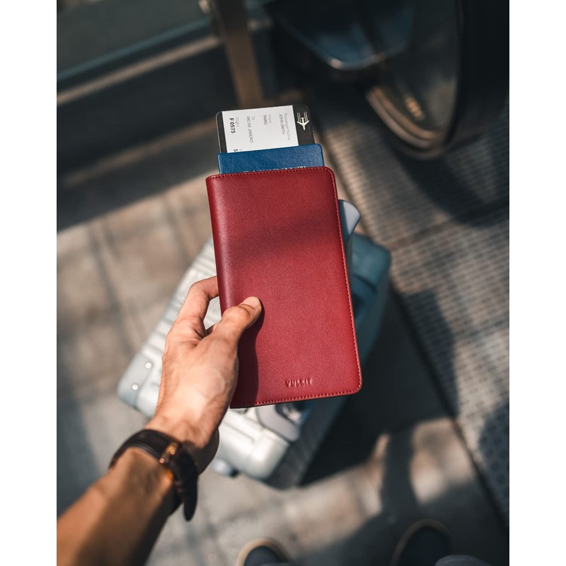 VULKIT Passport Holder Travel Wallet Leather Passport Holder RFID Blocking