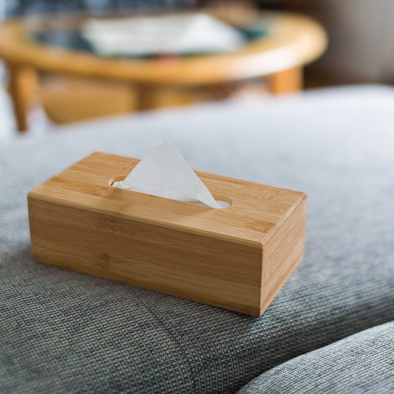 Relaxdays Bamboo Tissue Box (H x W 7.5 x 24 cm x