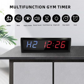 Large Gym Timer,LED Interval Timer Count Down/Up Clock Stopwatc 12/24 Real Time Clock Programmable Interval Timing with Remote for Home Garage Gym,Product Size 13.3*3.9*1.6IN,Digital Size: 1.8IN