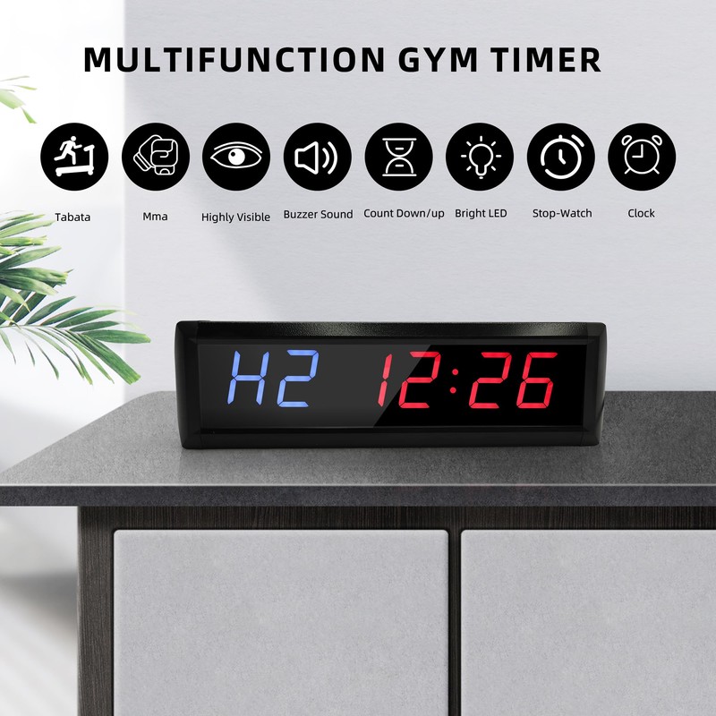 Large Gym Timer,LED Interval Timer Count Down/Up Clock Stopwatc 12/24