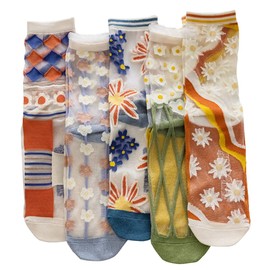 Yomutiur Calcetines transparentes para mujer, calcetines de malla fina y elástica con encaje de verano, de cristal y vidrio