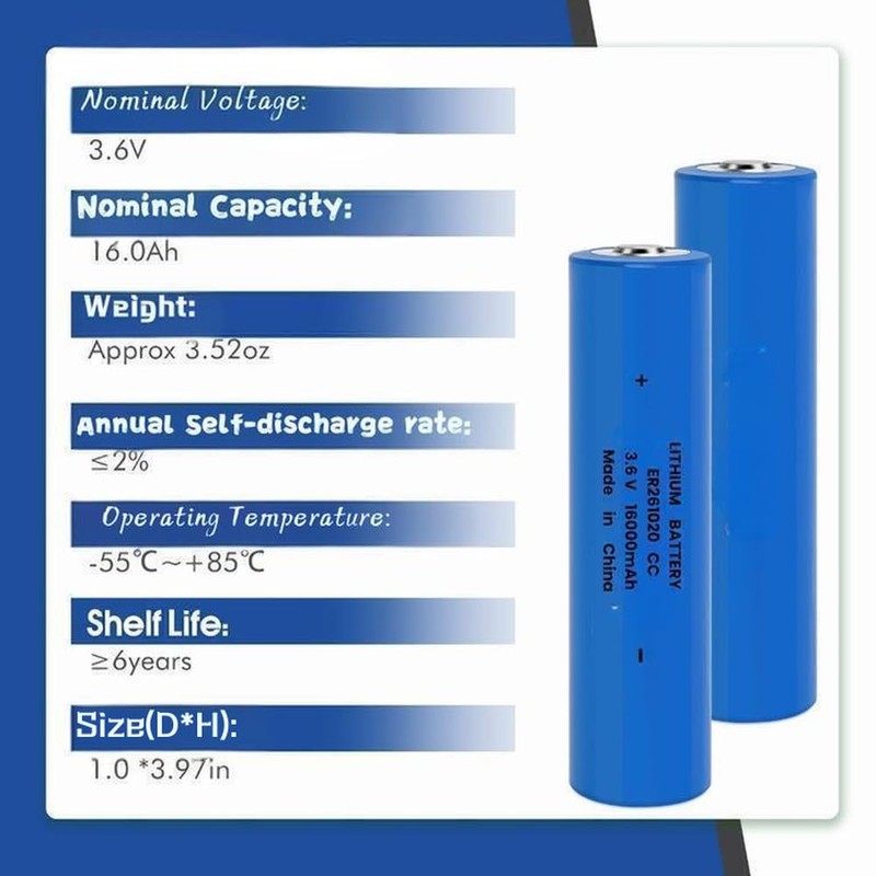 ER261020 CC 3.6V 16AH Lithium Thionyl Battery – Compatible with