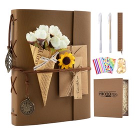 ALKALO Scrapbook Photo Album 100 Pages, 60 Pages Self Adhesive+40 Pages Kraft Paper DIY Photo Book for 2x3 3x5 4x6 5x7 Pictures, Leather Memory Book for Wedding Baby Family Travel Birthday Christmas