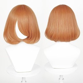 KiyaCos 35cm Orange Short Women Straight Cosplay Wig BOB Style Synthetic Party Wig with Long Bangs