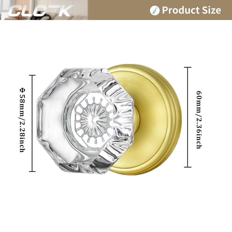 CLCTK 2 Pack Gold Dummy Door Knobs Interior, Non Turning