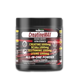 CreatineMAX-Ultra Strength Powder – 5000mg Creatine, 1000mg BCAAs, 1000mg Glutamine, 1000mg Lysine – All in One with Mixed Berry Flavour for Adults