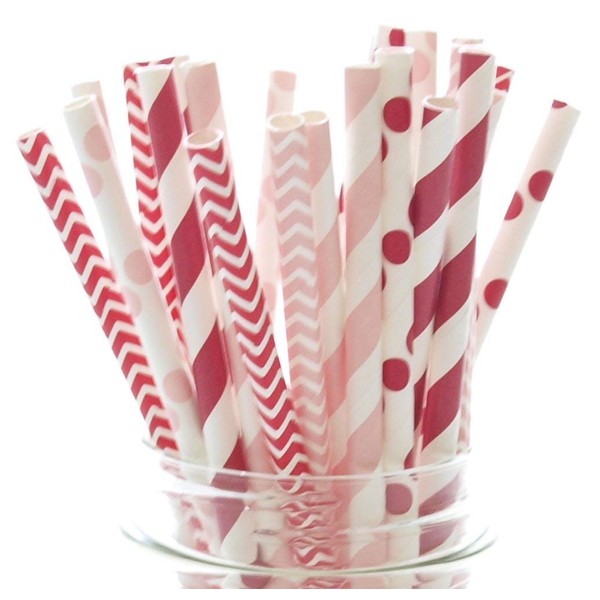 Valentines Straws, Red & Pink Wedding Straws (25 Pack) - Kids Valentine's Party Decorations, Valentines Day Supplies, Valentine's Favor Gifts