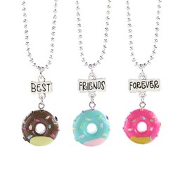 NUOBESTY Friendship Bracelets 3 Pcs Best Friend Necklaces Donuts Ice Cream Pendant Friendship Necklaces for 3 Girls Birthday Friends Sisters Jewlery (Best Friend Forever) Girl Toys