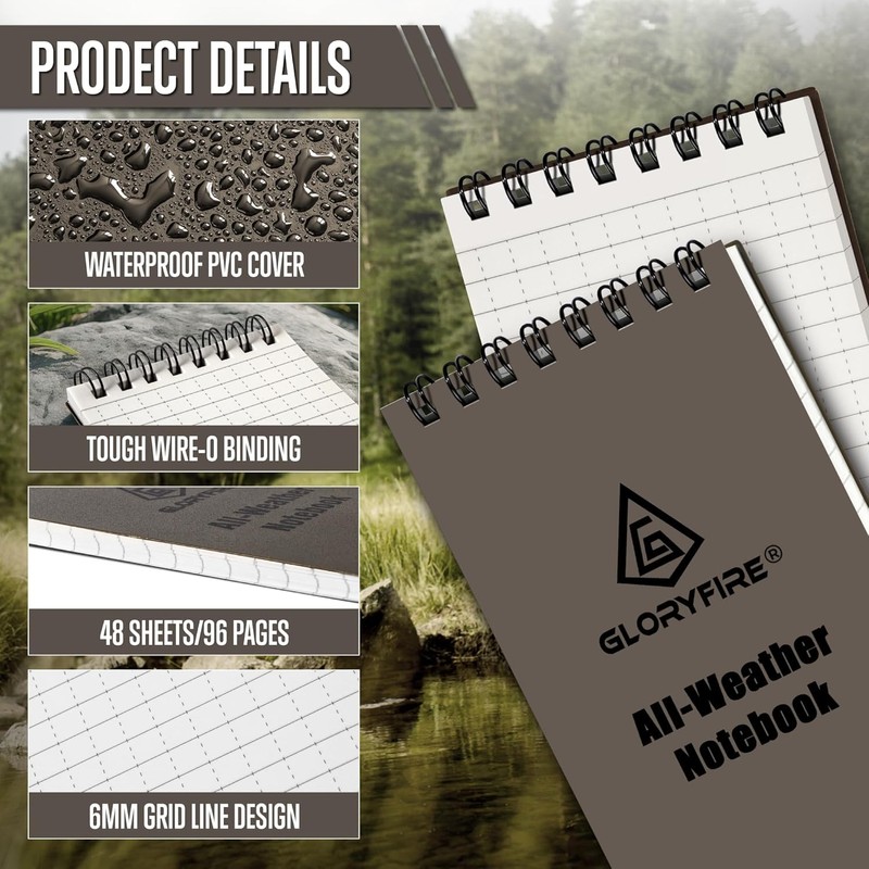 GLORYFIRE Waterproof Notebook Tactical All-Weather Spiral Memo Paper Notepad with