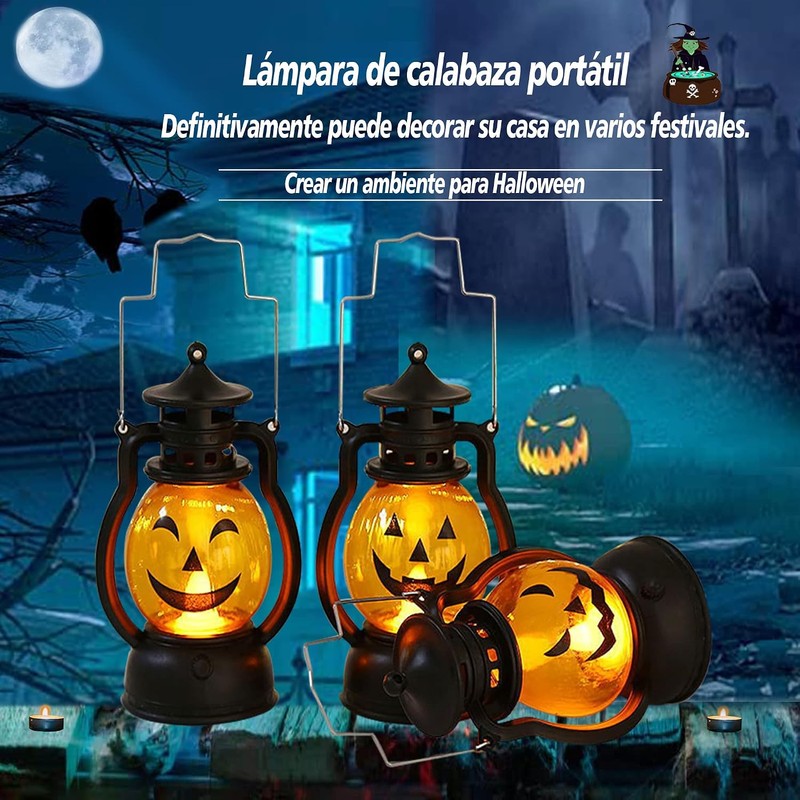 Linternas portátiles de Halloween,3 linternas de calabaza, lámparas retro de