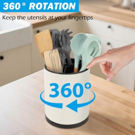RedCall Stainless Steel Cooking Utensil Holder,360° Rotating Kitchen Utensil Holder,Extra Large Spatula Spoon Holder Counter,Weighted Base Utensil Caddy Storage Organizer for Countertop