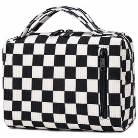 Bluboon Makeup Bag Zipper Pouch Travel Portable Cosmetic Bag Organizer for Women and Girls(Corduroy Checkered)