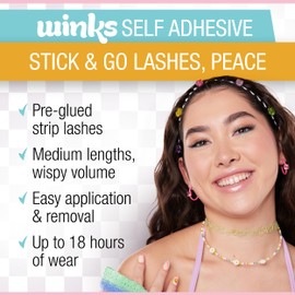 Ardell Winks Self Adhesive Lashes, Peace, Easy-to-Apply, Lightweight, Full-Volume Flare, No Glue Needed, 1-pair