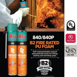 Akfix 840P Fire Block Spray Foam (1x25.3 Oz.) - Orange Color Fire Retardant Polyurethane Expanding Foam Sealing on Window and Door, Paintable | Gun Use, Gun&Cleaner NOT Included | 25.3 Oz. 1 Pack