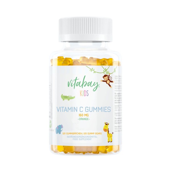 Vitabay Vitamin C Gummies for Children High Dose 160 mg Vegan - 120 Vitamin C Gummy Bears Children Vitamins Rubber - Healthy & Delicious Gummy Bears with Vitamin C Vitamins for Children - Orange
