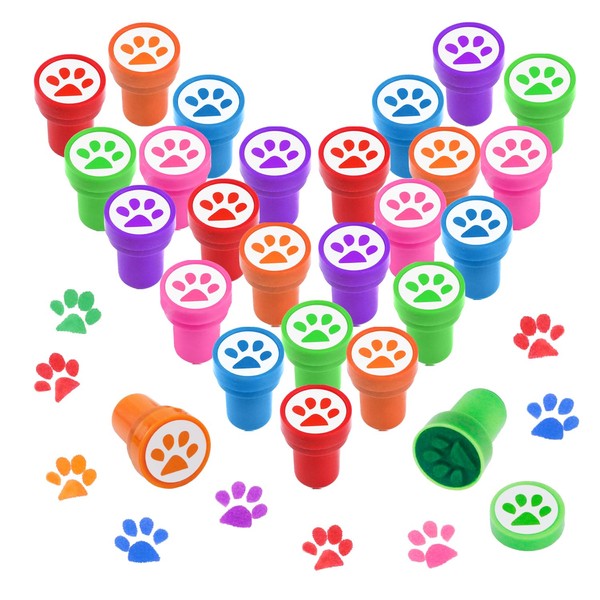 BOYIVI Novelty Dog Paw Print Stamp Set, Self Inking Stamps, Colorful Mini Stamps, Teacher Stamps, Paw Stamps for Classroom/Party/School Educational Learning Activities (24 Pieces)
