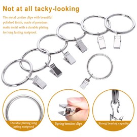 40pcs Rustproof Drapery Matte Stainless Steel Metal Curtain Rings with Clips 1.5 inch Drapery Rings (1.5" Interior Diameter) (Silver)