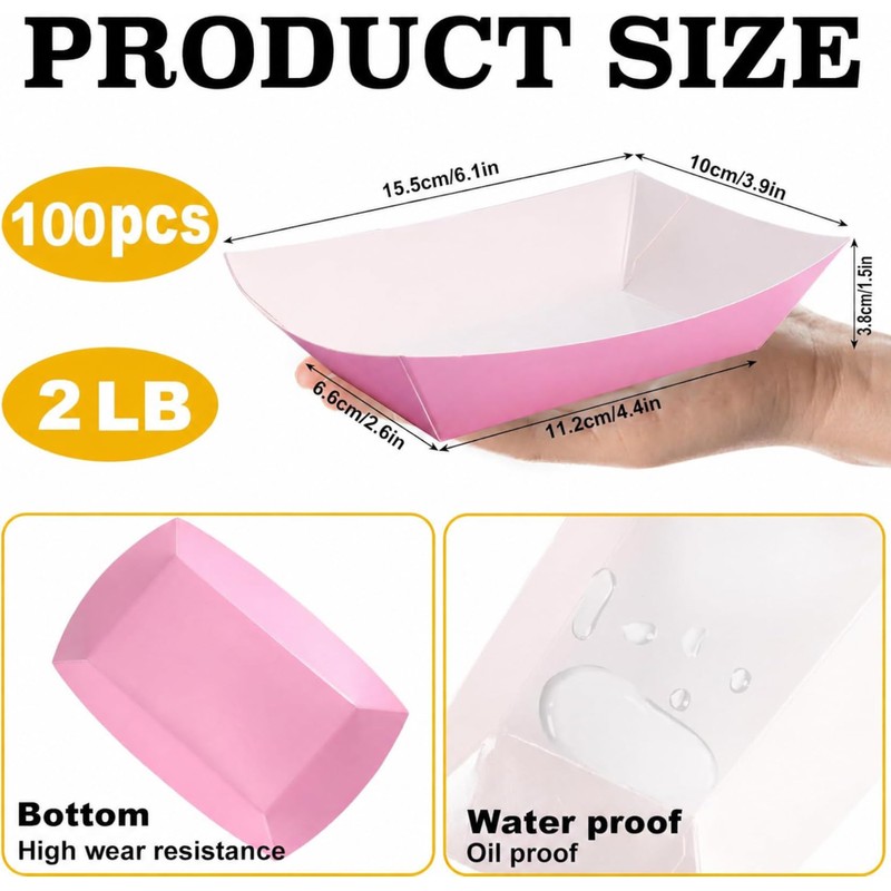 Incisite 200 Pcs Paper Food Trays, 2 Lb, Pink