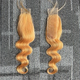2x6 Honey Blonde Lace Closure 100% Human Hair Body Wave 150% Density Deep Parting KIM K #27 Color Lace Closure Middle Part Pre-Plucked 10 Inch