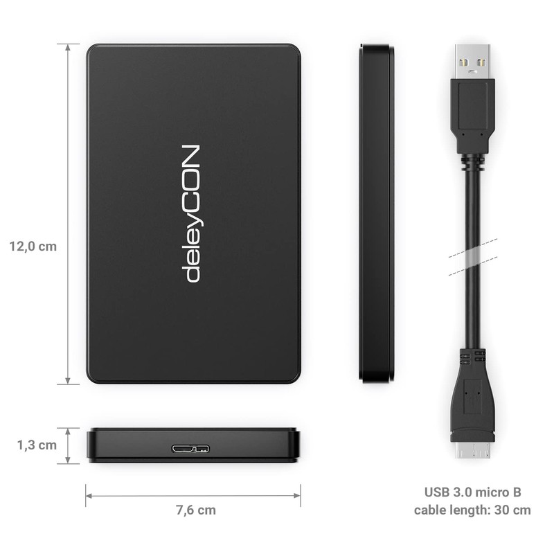 deleyCON SSD Hard Drive Enclosure USB 3.1 Gen 1 for