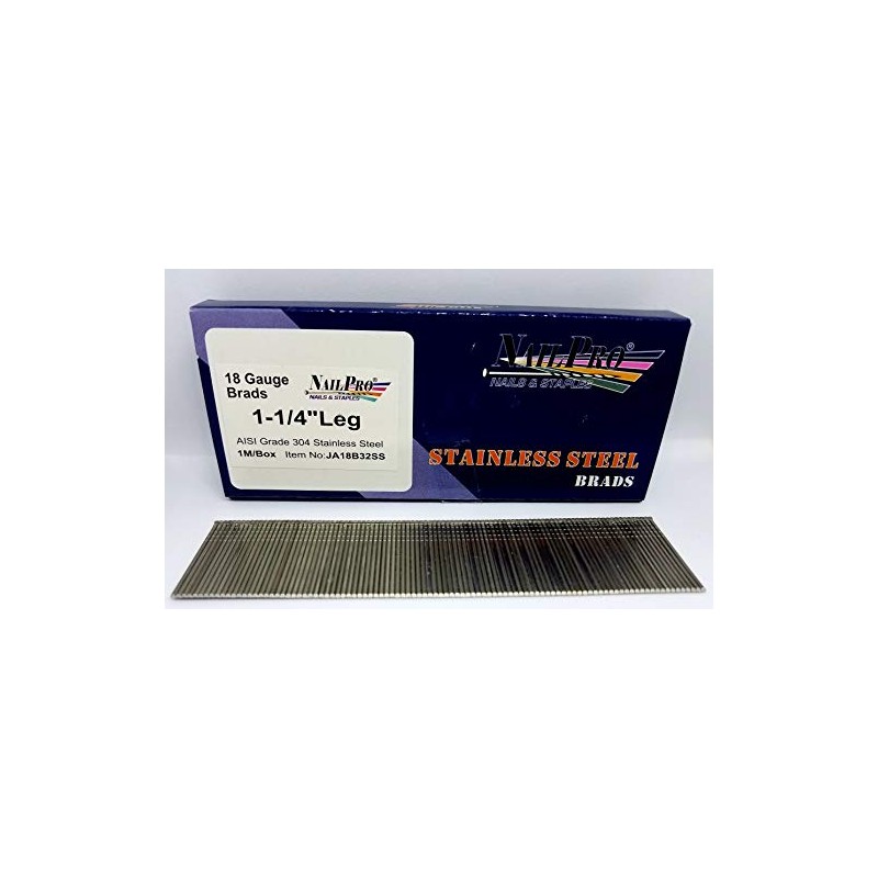 NailPRO 18 Gauge 1-1/4 inch Stainless Steel Brad Nails, 1,000