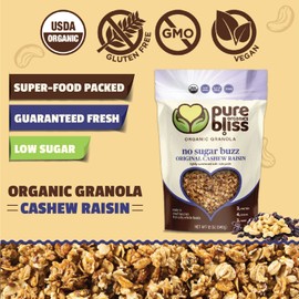 Granola 12oz, 3 Pack, Gluten Free, Vegan, Low Glycemic, Date Sweetened only (Cashew Raisin Granola, 12 oz Pouches (Pack of 3))