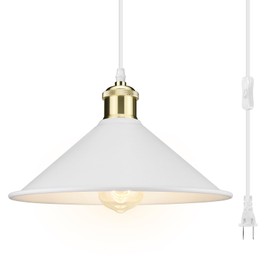 LYOOWNG Plug in Pendant Light, Bigger Hanging Lights with Plug in Cord On/Off Switch, 13FT Industrial Plugin Hanging Light, Vintage Pendant Lights Fixture, White