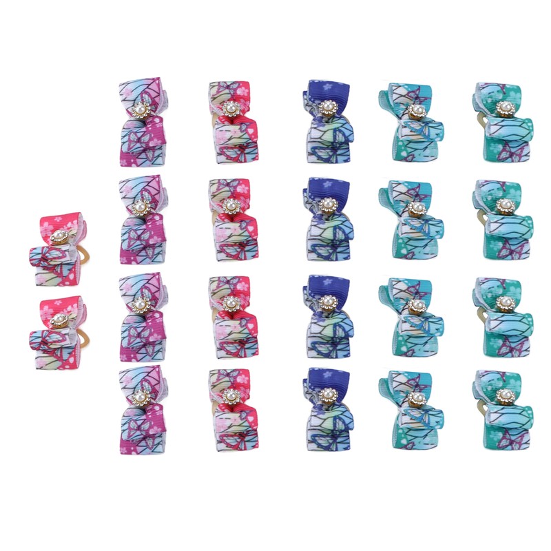 22pcs Pet Bowknot Rubber Bands Cute Colorful Dog Grooming Hair